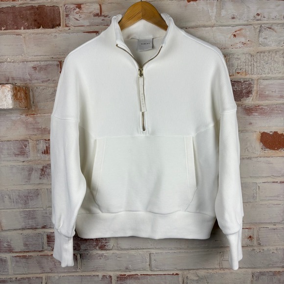 Varley Sweaters - Varley Acadia Half Zip Ivory Ribbed Ottoman Pullover Kangaroo Pocket S